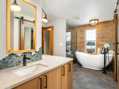 Spokane Coeur d'Alene Interior Designer modern hexagon tile bathroom