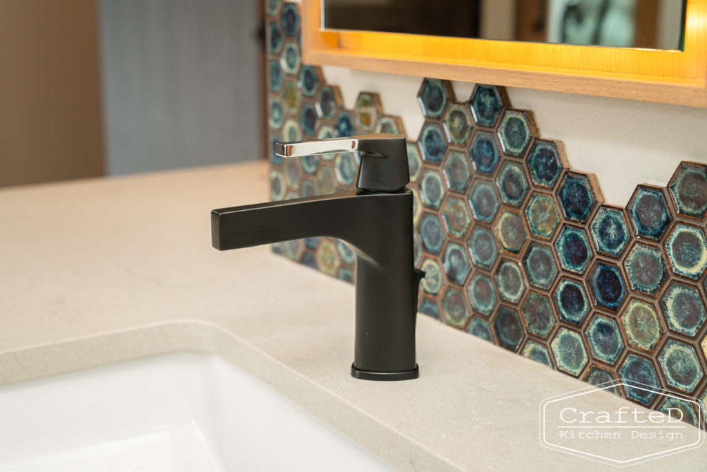 spokane interior design unique hexagon tile pattern with black faucet