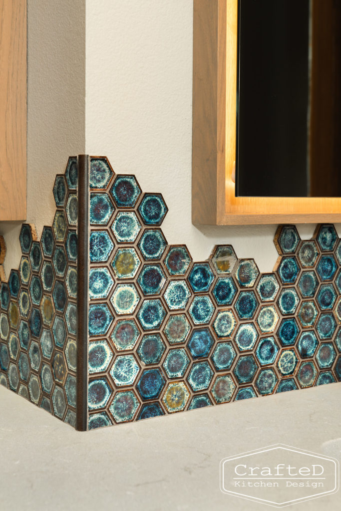industrial colorful master bathroom tile unique hexagon tile blue ocean glass