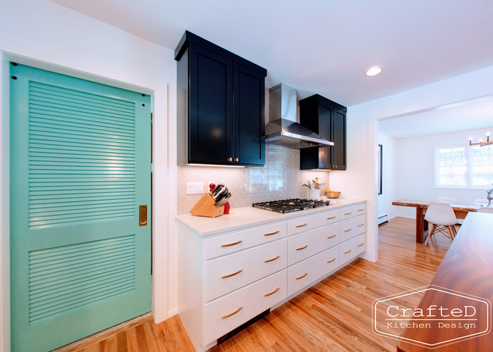 Spokane Coeur d'Alene Interior Designer black and white kitchen amazing turquoise door