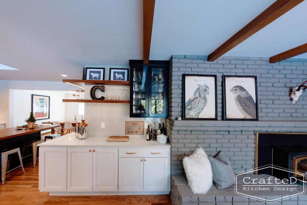 spokane interior designer farmhouse style kitchen with corner floating shelves