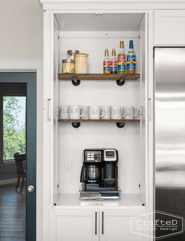 coffee bar station with floating shelves spokane interior design