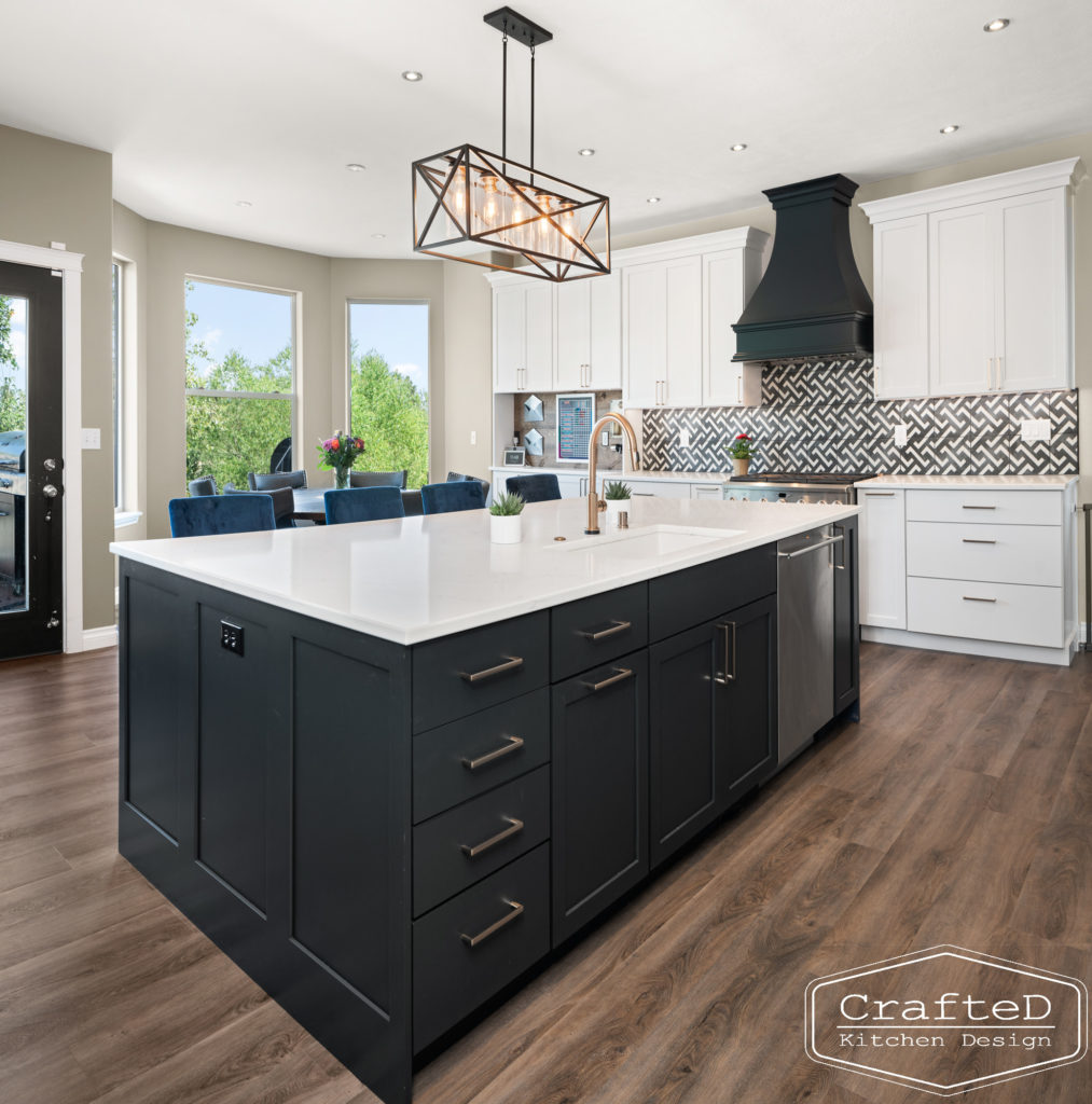 black and white kitchen remodel, black and white tile, black hood