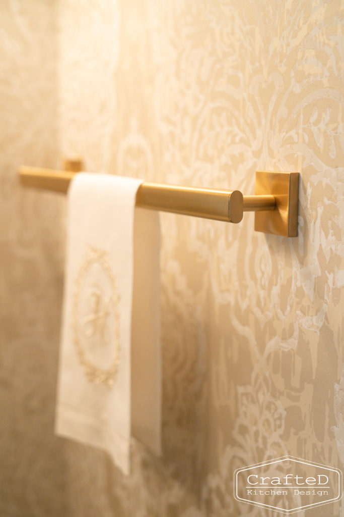 traditional sophisticated modern powder bathroom with gold accents spokane cda interior design